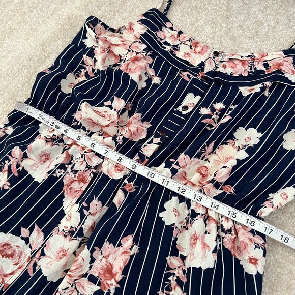 Monteau Striped Floral Skirt-Overlay Sleeveless Jumpsuit Romper 2X - Picture 7 of 9